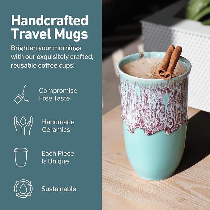 NOVA CERAMICS Travel Mug On the Go Coffee Tumbler Microwave & Dishwasher Safe Green Tumbler - Gifts For Women Men Him Her 16oz Nebula