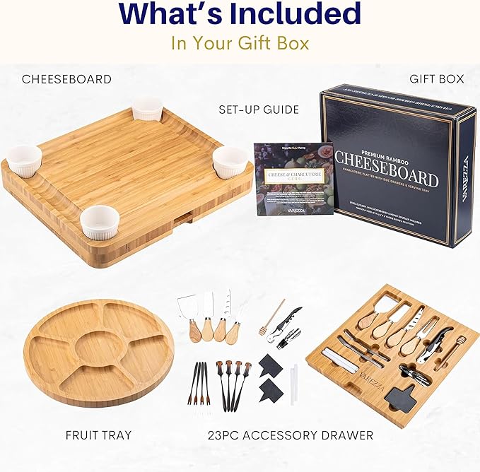Charcuterie Boards Set – Large Bamboo Cheese Board & Platter with Charcuterie Accessories, Housewarming Gifts for New Home, Christmas, Bridal Shower, New House Gift