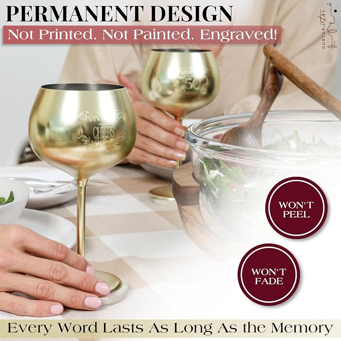 Gusto Nostro 60th Birthday Wine Glass - Happy 60th Birthday Gifts for Women/Men - Stainless Steel Wine Glass with Engraved Vintage Sixty Bday Quote, Luxury Box - Unique Gifts for 60 Year Old Woman,Man