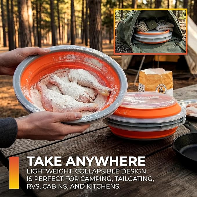 CanCooker Collapsible Plastic Batter Bowl | Mess-Free Breading Shaker Container & Mixer | Ideal for Fish Fry, Fried Chicken, Onion Rings, Wings & More - 2 Pack