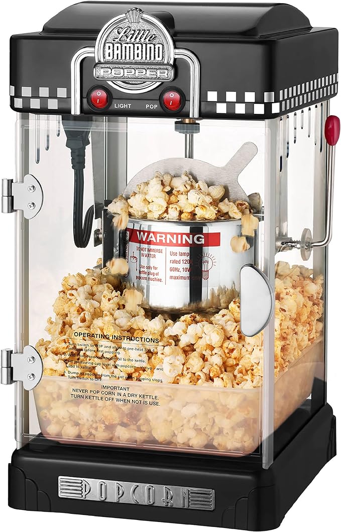 Great Northern Popcorn 83-DT5620 Northern Company GNP BlackGNP Little Bambino 2-1/2 Ounce Retro Style Popcorn Popper Machine, 2.5 Ounce, Black | Countertop or Tabletop Movie Theater Style Popcorn Maker Machine with Stainless-Steel Kettle Popper - Movie...
