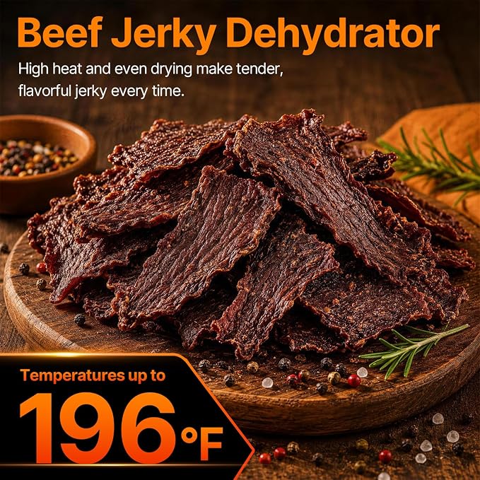 HOPERAN 10 Tray Food Dehydrator Machine for Jerky, Fruit, Herb & Dog Treats | Stainless Steel, Max.196℉ Digital Temperature & Timer Control, 400W, Quiet <48dB, Including 2 Mesh Screens, 1 Fruit Roll Tray