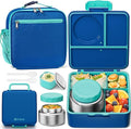 Fimibuke Kids Bento Lunch Box with Thermo, Leakproof Toddler Bento Box with 8.5OZ Insulated Food Jar, Lunch Bag & Utensils BPA Free Dishwasher Safe 3 or 4 Compartment Container for School Girls Boys