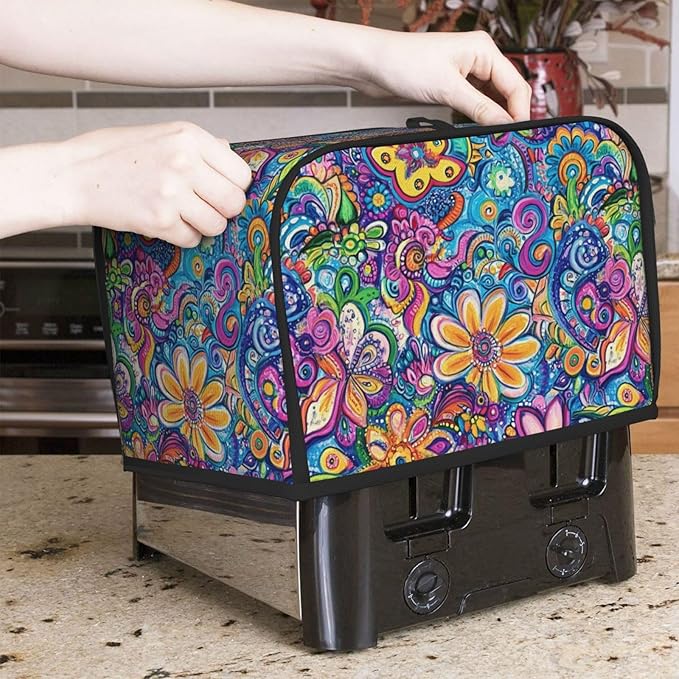 Toaster Cover 2 Slice Watercolor Flower Abstract Colorful Kitchen Small Appliance Covers with Pockets Dust and Fingerprint Protection
