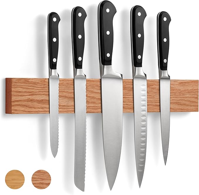 LARHN Magnetic Knife Holder for Wall, 16″ - Powerful Knife Magnetic Strip for Knives, Utensils and Tools - Not Compatible with Refrigerators - 100% Solid Oak