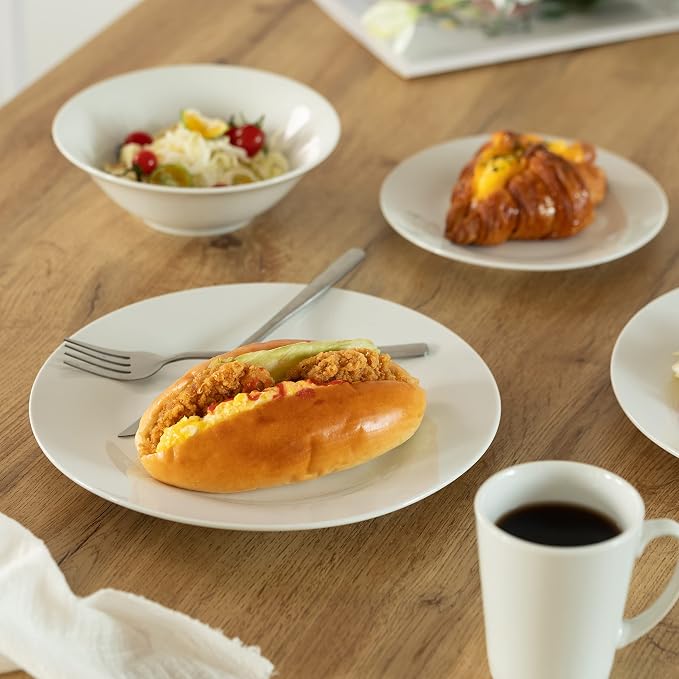Rimmed Dinnerware Set | Mugs, Salad and Dinner Plates and Bowls Sets, Dishes with Highly Chip and Crack Resistant, Dishwasher and Microwave Safe (White, Service For 8)