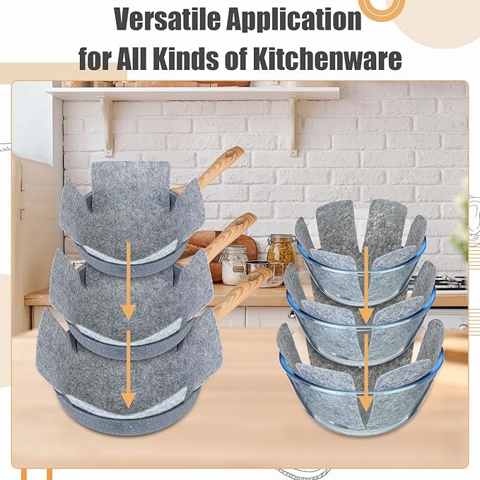 Funnymoom 24 Pack 3 Sizes & 2 Different Shape Pot and Pan Protectors Cookware Protector Pot Dividers, Stacking Separators Pads for Bakeware/pots/pan/Dish, Shape of Cross and Pozidriv(Pure Gray)
