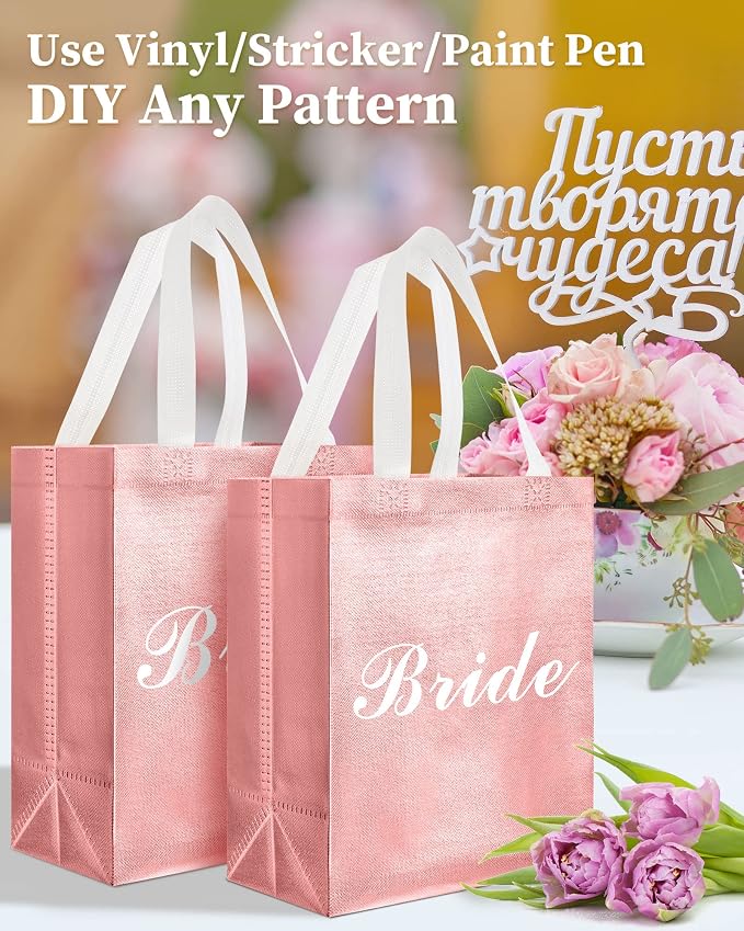 Eccliy Reusable Gift Bags Set Glossy Grocery Gift Tote Bag with Handle for Wedding, Bridal Shower, 4th of July, Summer Event(10 x 8 x 4.7 Inch,Rose Gold,80 Pcs)