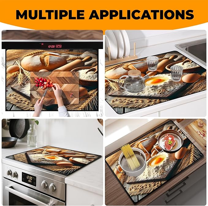 Heat-Resistant Glass Stove Top Cover with Anti-Slip Rubber Coating – Electric Stove Protector, Scratch-Resistant, Expands Counter Space, Stylish Kitchen Decor (Dessert)