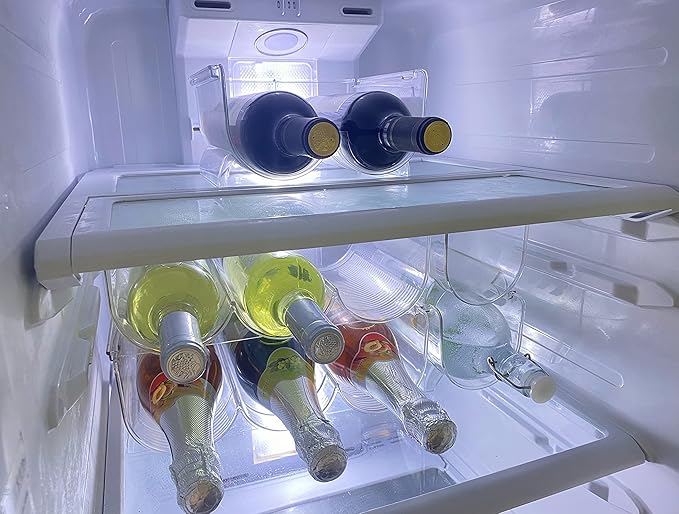 Set of 4 Refrigerator Wine Rack, Cabinet Water Bottles Storage Organizer, Stackable Wine Rack for Kitchen Countertop Save Space, 1-Bottle 4 Packs
