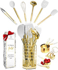 Styled Settings White and Gold Kitchen Utensils Set - 15-Piece BPA free, Non-Scratch, Utensils Set Includes White Silicone Cooking Utensils and Measuring Cups and Spoons