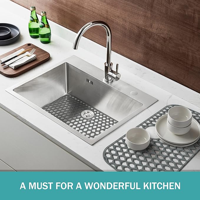 SAMSIER Silicone Sink Protectors Mats (13x11 & 14x12 & 16x12 & 18x16 & 19x14 & 21x16 & 22x13 & 25x16 & 26x14 & 28x14 & 30x16) for Bottom of Kitchen Sink (28”x14.4”, Rear Drain)
