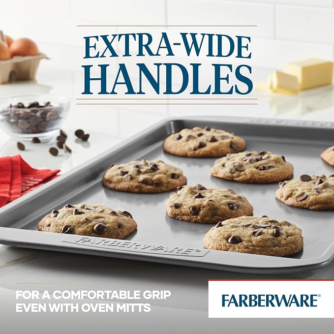 Farberware Nonstick Bakeware 11-Inch x 17-Inch Cookie Sheet Pan Set, 2-Piece, Gray