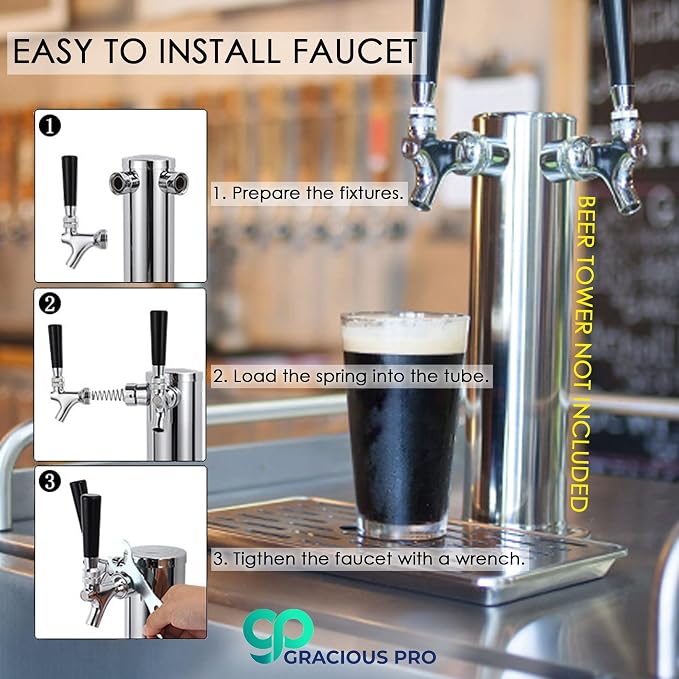 Kegerator Parts Handle Beer Faucet Flow Rate Regulator Kit for Home Home Brew Draft Beer Tap Setup Chrome beer Tap With 4" Long Shank Kegerator conversion kits