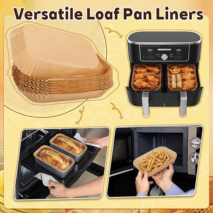 500 Pcs Air Fryer Liners Disposable Parchment Baking Paper Liner Rectangle Non-stick Accessories for Loaf Pan, Air Fryer & Oven, 8.6 x 5.5 Inch, Brown