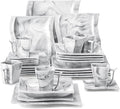 MALACASA Plates and Bowls Sets, 30 Piece Porcelain Dinnerware Sets for 6, Square Dinnerware Set with Dinner Plate, Dessert Plate, Soup Plate, Cup and Saucer, Modern Dish Set, Marble Grey, Series Flora