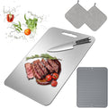 4 Pcs Titanium Cutting Board for Kitchen 16 x 12 Inch Silicone Dish Drying Mat 14 x 10 Inch Double Sided Metal Cutting Board 2 Dishcloth Separates Meat Vegetables Fruits for Counter Sink