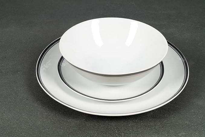 10 Strawberry Street Café Stripe 16 Piece Coupe Dinnerware Set, Black