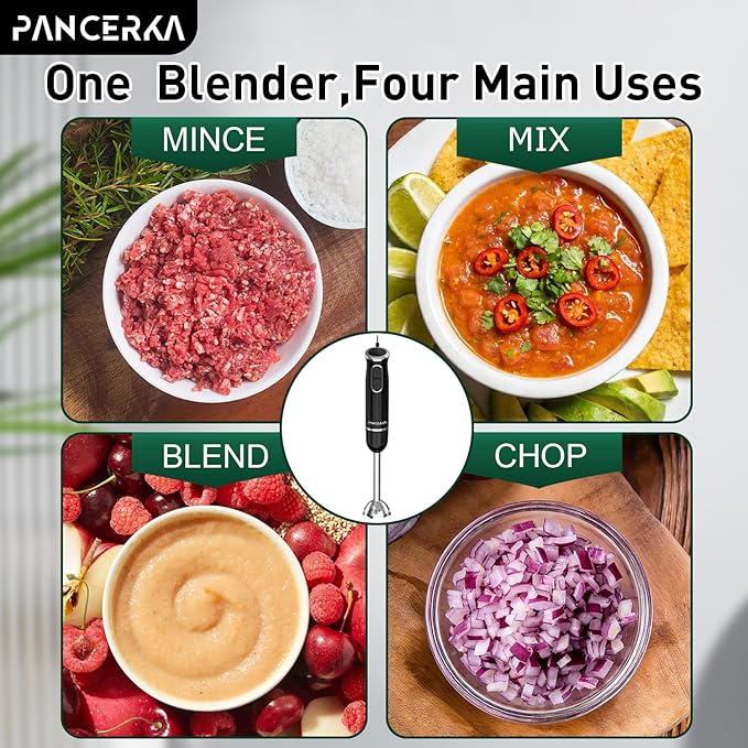 8 In 1 Electric Immersion Blender, Multi-Purpose Hand Blender With Turbo Mode, Detachable Base, 304 Stainless Steel handheld blender With Whisk, Milk Frother Attachments, For Smoothies