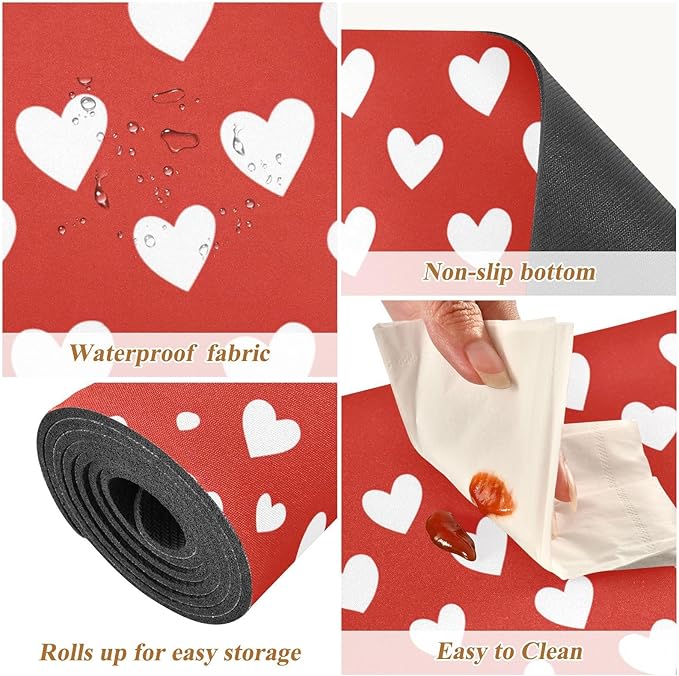 2-in-1 Table Runner Trivet for Hot Dishes Heat Resistant Hot Plate Mat Pad 39x12 Inch Waterproof Table Protector Trivets for Countertop Decorative Red Heart Valentine