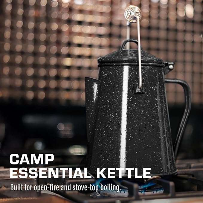 COLETTI Classic Camping Kettle 60 oz — Tea and Camp Kettle, NO Aluminum or Plastic, Ideal for Boiling Water [Black Enamel]