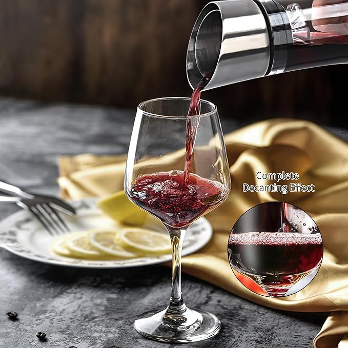 Wine Decanter Built-in Aerator Pourer, 1500ml /50oz Wine Carafe with Aerator,Cleaning Beads and Cork Ball,100% Lead-free Crystal Glass Red Wine Aerator, Wine Gift for Men, Wine Accessories