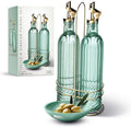 COOK WITH COLOR Glass Olive Oil Bottle Dispenser - 2 Pack- 17oz Oil and Vinegar Cruet - Olive Oil Carafe Decanter for Kitchen, Elegant Fluted, Green