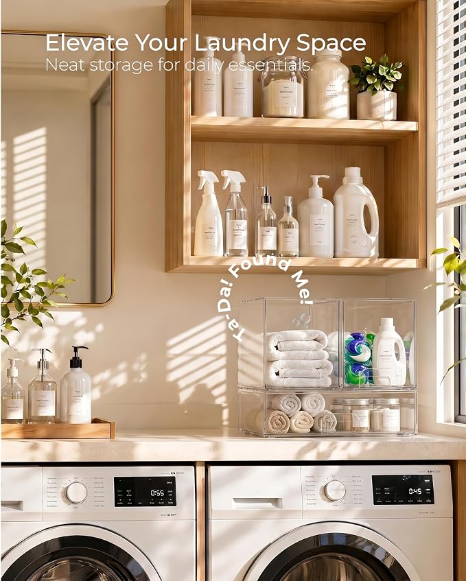 Stackable Storage Drawers Organizer Set of 3 for Bathroom Organizer Storage | Clear Plastic Organizer Bins for Baby Bottle, Kitchen Under Sink, Laundry, Pantry, Beauty, Cabinet, Medicine, Office Supplies