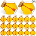 Sunnyray 20 Pcs Glass Honey Jars with Dipper Hexagonal Clear Glass Dispenser Small Honey Containers Bottle with Wooden Dipper and Cork Lid for Home Storage Kitchen (100 ml)