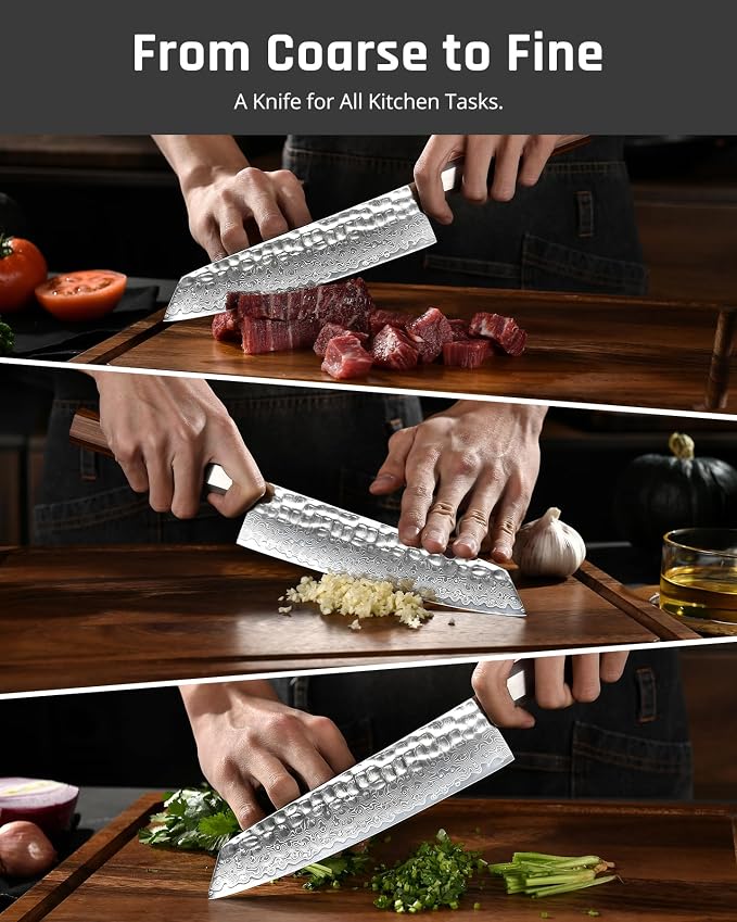 YOTSUBA 8 inch Japanese Kiritsuke Chef Knife, Hand Forged Damascus Kitchen Knife, 9Cr18MoV High Carbon Steel Knife, Professional Chefs Knife with Ergonomic Rosewood Handle