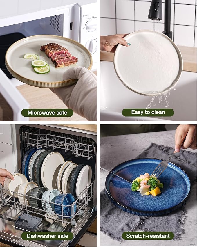Famiware Star 8-Piece Stoneware Dinnerware Set for 4 – 10.5" Flat Dinner Plates & 23 oz Deep Cereal Bowls, Everyday & Formal Use, Chip & Scratch Resistant, Microwave/Dishwasher Safe, Cappuccino White