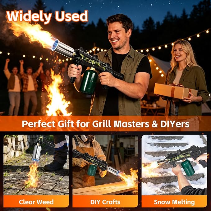 Propane Torch Gun with Adjustable Flame Thrower Gun | Tactical Propane Torch for BBQ, Searing Steak, Camping & Charcoal Starter (Tank Not Included)