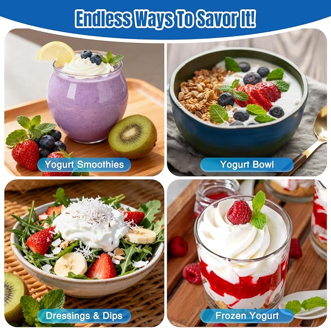Yogurt Maker with Two 1 Quart Glass Bowls, Yogurt Maker Machine with Precise Temp Control (68-127℉) & 48H Timer, Auto Shut-Off, BPA-Free, for Homemade Probiotic Yogurt & Gut Health