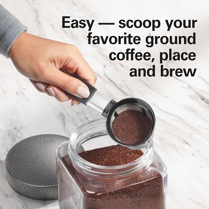Hamilton Beach The Scoop Single Serve Coffee Maker & Fast Grounds Brewer for 8-14oz. Cups, Brews in Minutes, 40oz. Removable Reservoir, Stainless Steel (49987),Silver | 8-14oz. Cups | Brews in Minutes | 40oz. Removable Reservoir | Stainless Steel & Sil...