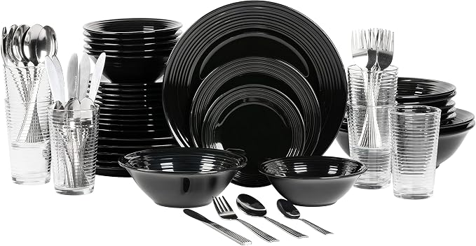 10 Strawberry Street Nova Black Round 62-Piece Dinnerware Set, Service for 6