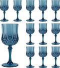 Plastic Wine Glasses, Plastic Goblets Vintage Style Cordial Unbreakable Drinking Glasses, Reusable Drinkware for Wedding Reception, Grand Event Party Supplies (12, Navy Blue)