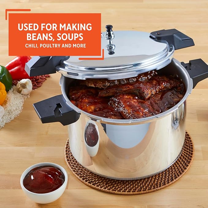IMUSA USA A417-80808 22Qt Jumbo Stovetop Pressure Cooker with Regulator and Side Handles, Silver