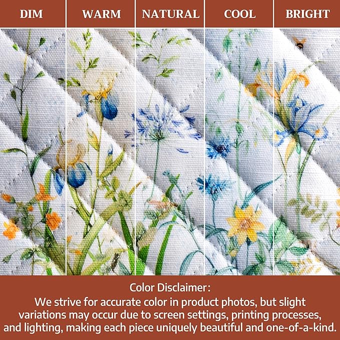 Maison d' Hermine 100% Cotton Oven Mitt & Pot Holder Set (7.5"x13" & 8"x8") Heat Resistant BBQ Cooking Gloves with Loop Baking Grilling Kitchen Gifts for Mothers Day Spring/Summer (Fleurs De Mai)