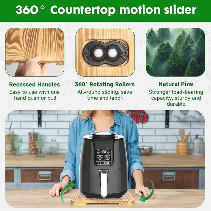 Appliance Slider 360° Rolling Tray for Coffee Maker- Bamboo Coffee Pot Slider Tray Countertop Rotation Sliding Tray with Wheels, Small Appliances Mat (Small 13.9"×9.4")