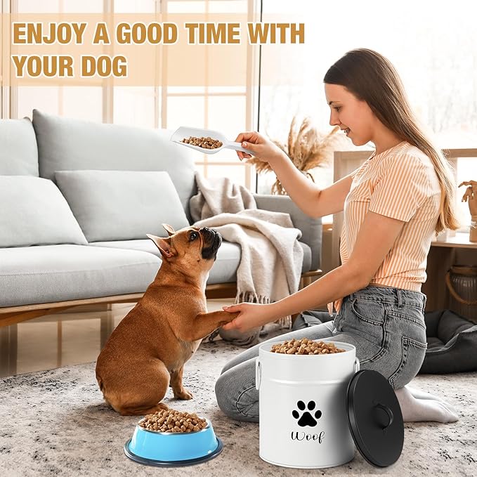 DoubleFill Extra Large 23+10 lb Metal Dog Food Storage Containers Set of 2 Airtight Dog Treat Snack Jars with Lids and Spoon Farm House Style Big Pet Cookie Jar for Kitchen Counter Gift