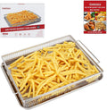 Geesta 304 Stainless Steel Air Fryer Basket for Oven with 50 Recipes, 2 Piece Crisper Tray & Basket, Air Fryer Accessories for Crispy Foods Healthy Cooking, Dishwasher Safe, 12.5” x 9.5”