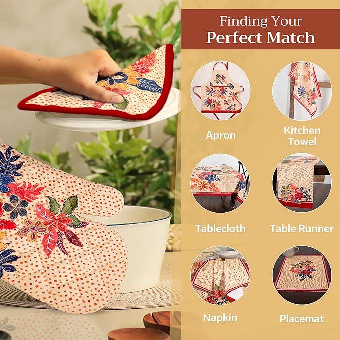 Maison d' Hermine Pot Holders 100% Cotton Heat Resistant Potholders 8" x 8" Hot Pads with Loop for Thanksgiving Christmas Decorations BBQ Cooking Baking Handling Hot Pans (Pack of 1, Kalahari)