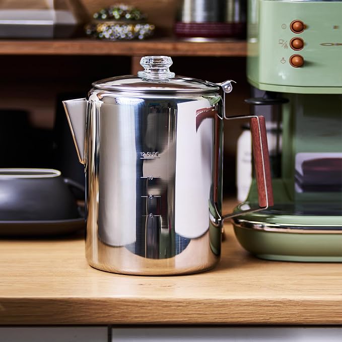 ZOWIE KING Camping-Fire Coffee Percolator Stovetop Pot- Stainless Steel Stove top Coffee Pot, Unleash Flavor in the Great Outdoors (12 Cups)