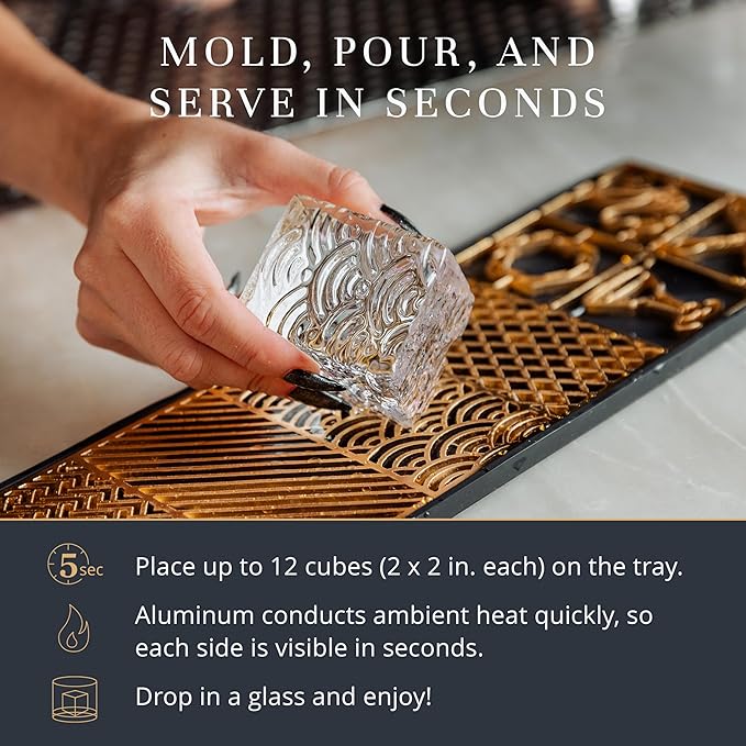 Death & Co Clear Ice Cube Maker Design Tray - Craft Modern Bourbon & Cocktails in 5 Seconds - Whiskey Mold Cube Ice Stamp – Bartender Accessories - Old Fashion Cocktails by Ash Harbor X Death and Co
