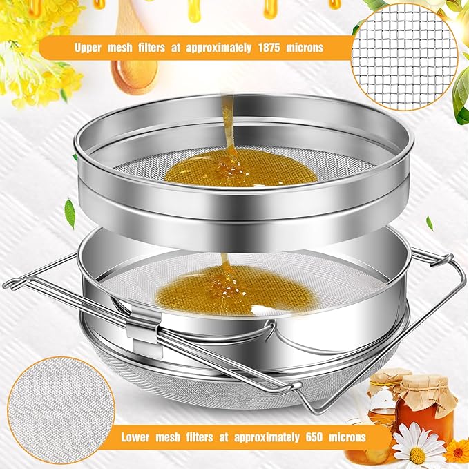 1 Set Honey Strainer for 5 Gallon Bucket Stainless Steel Honey Filter Double Strainer Bee Keeping Equipment Filter Bee Keeping Extract Tools