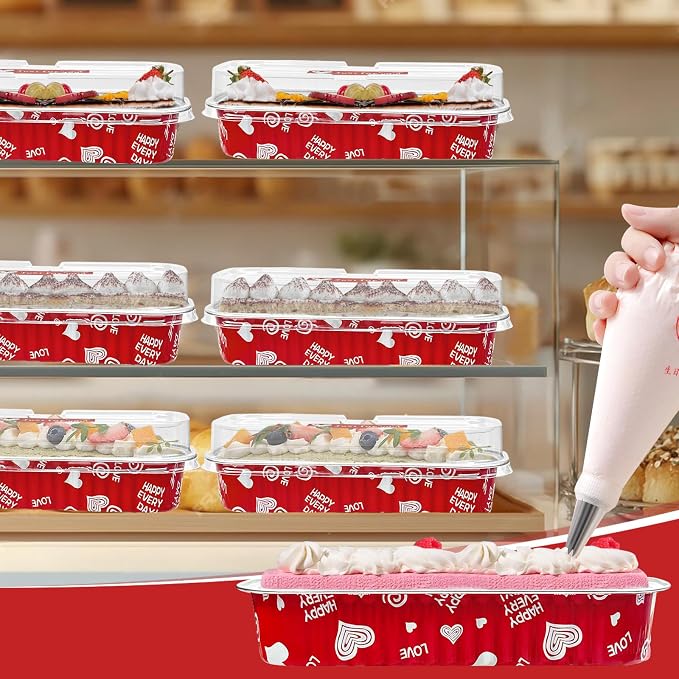 100Pack Valentine's Mini Loaf Pans with Lids Mini Cake Pans with Lids and Spoons, 6.8Oz Heart Shaped Cake Pans Fancy Muffin Pans Aluminum Foil Pans, Individual Dessert Cups Containers for Sales,Party