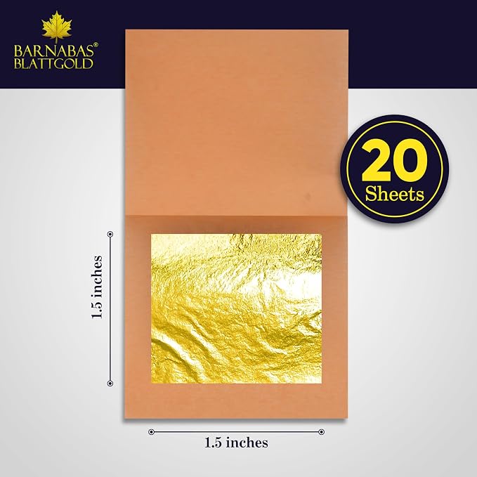 Barnabas Edible Gold Leaf 24K - Cake Decorations, Loose Gold Leaf Sheets for Cupcakes - 1.5 inches, Interleaf of 20