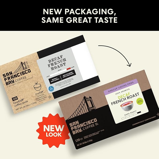 San Francisco Bay Decaf K-Cup Coffee Pods, Decaf French Roast (80 ct), Dark Roast, Commercially Compostable Single-Serve Coffee Pods, Swiss Water Process