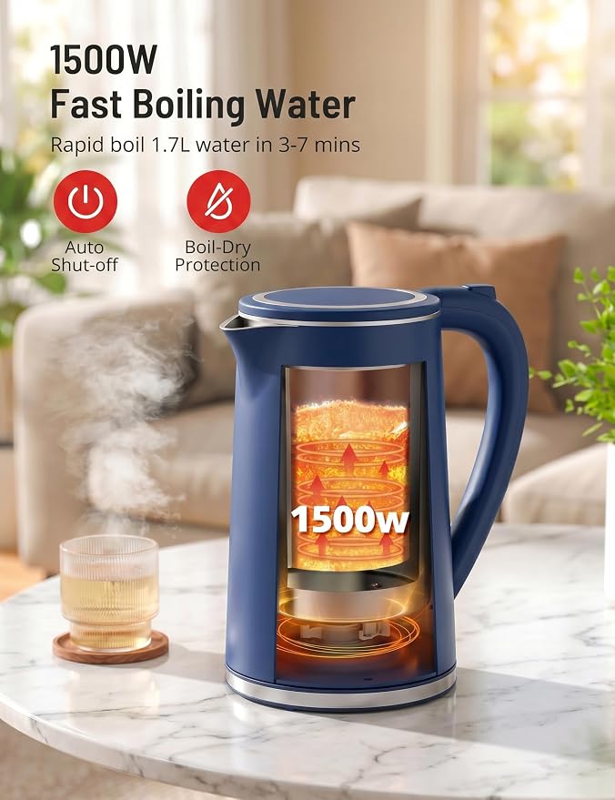 Electric Kettle Temperature Control, 1.7L Large Electric Tea Kettle, 4H Keep Warm Hot Water Boiler with 6 Presets, LED Screen Electric Kettles for Boiling Water, Boil-Dry Protection, BPA Free