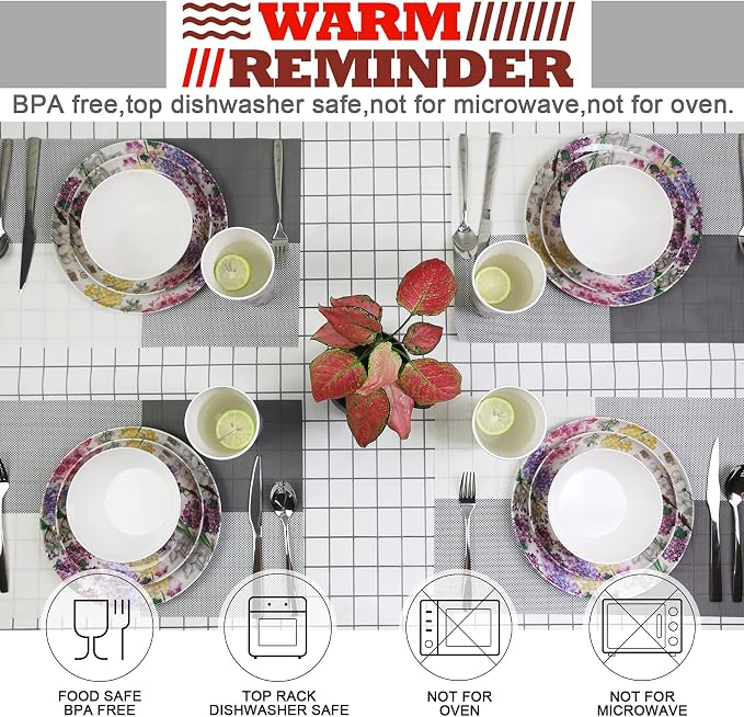 Melamine Dinnerware Set for 4-16 Pcs:Camping Dishes Set with Dinner Plates,Salad Plates,Cups and Bowls.Lightweight and Unbreakable.Indoor and Outdoor Use.